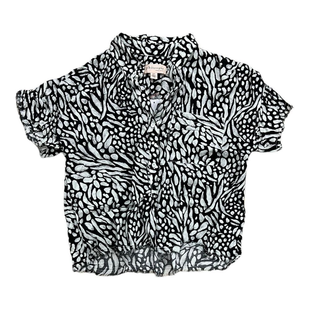 Philosophy Black White Patterned Raw Hem Blouse S